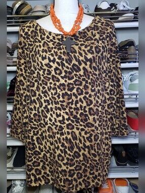 Talbots Bateau Neck  Leopard Tee